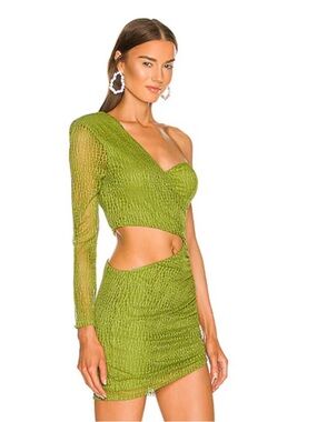 Michael Costello | Revolve | One-Shoulder Cutout Mini Dress in Bright Chartreuse